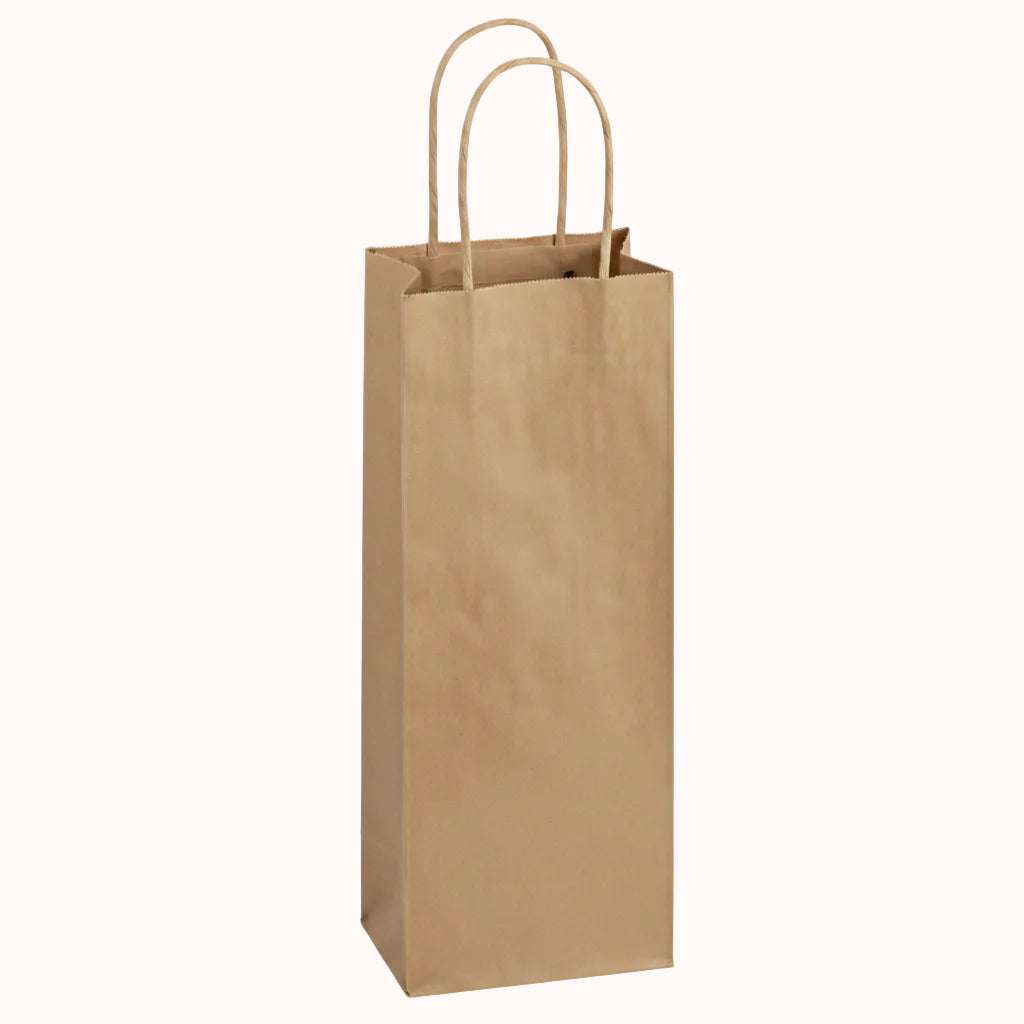 BOLSA DE PAPEL KRAFT c/ASA DE RIZO p/ BOTELLAS c/10 pz