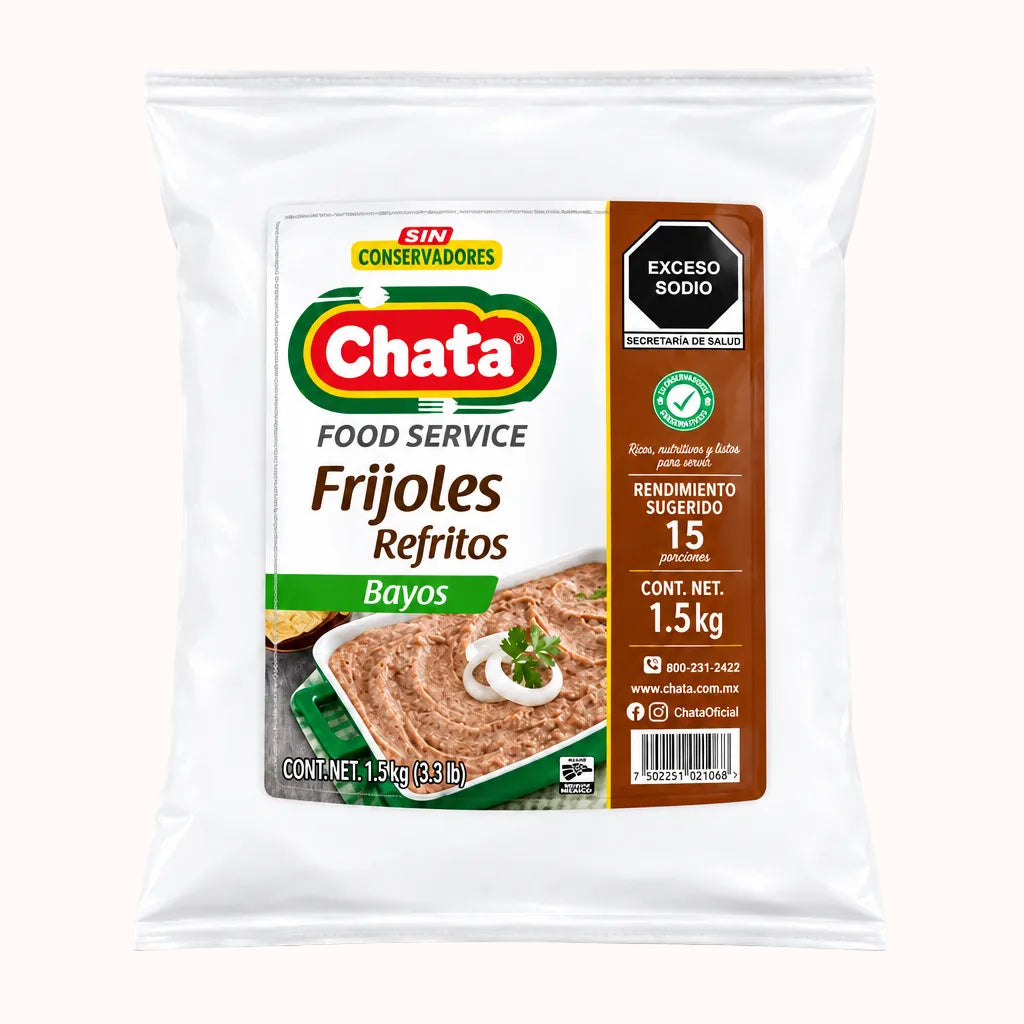 FRIJOLES REFRITOS BAYOS CHATA c/7 pz de 1.5 kg