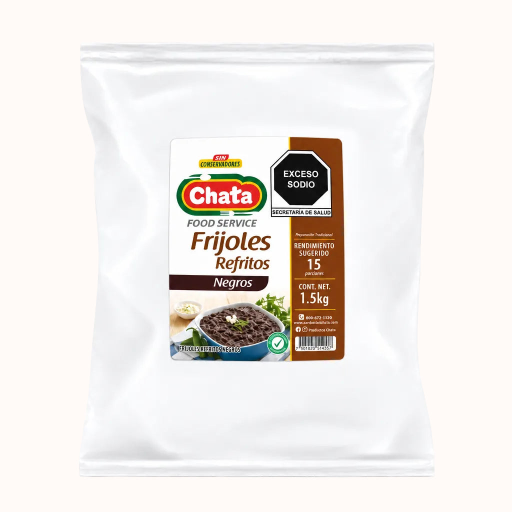 FRIJOLES REFRITOS NEGROS CHATA c/7 pz de 1.5 kg