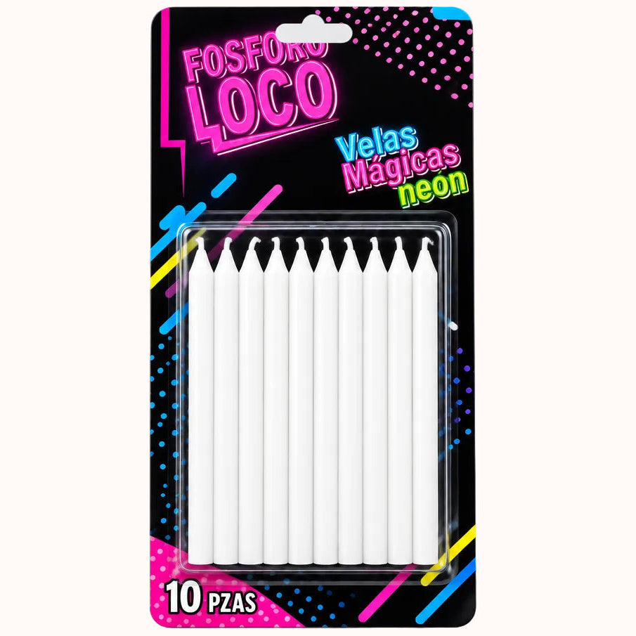 VELAS MÁGICAS BLANCAS FOSFORI LOCO c/10 pz