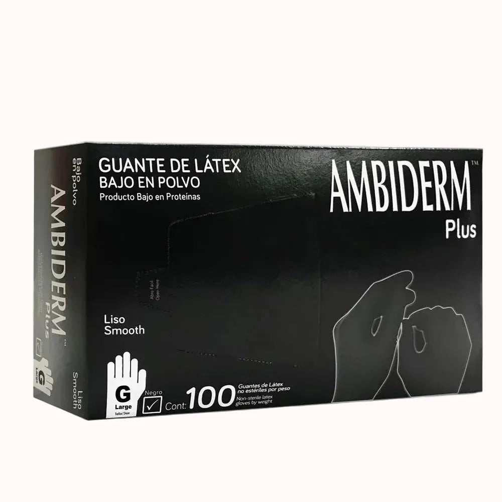GUANTE DE LATEX NEGRO AMBIDERM PLUS c/100 pz