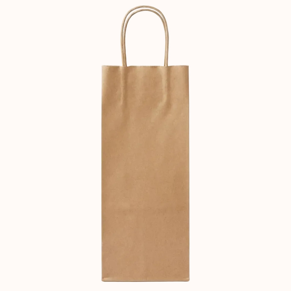 BOLSA DE PAPEL KRAFT c/ASA DE RIZO p/ BOTELLAS c/10 pz