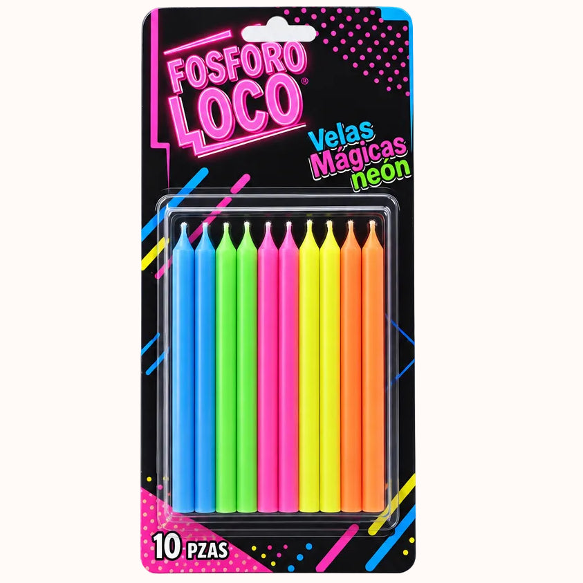 VELAS MÁGICAS NEÓN FOSFORI LOCO c/10 pz
